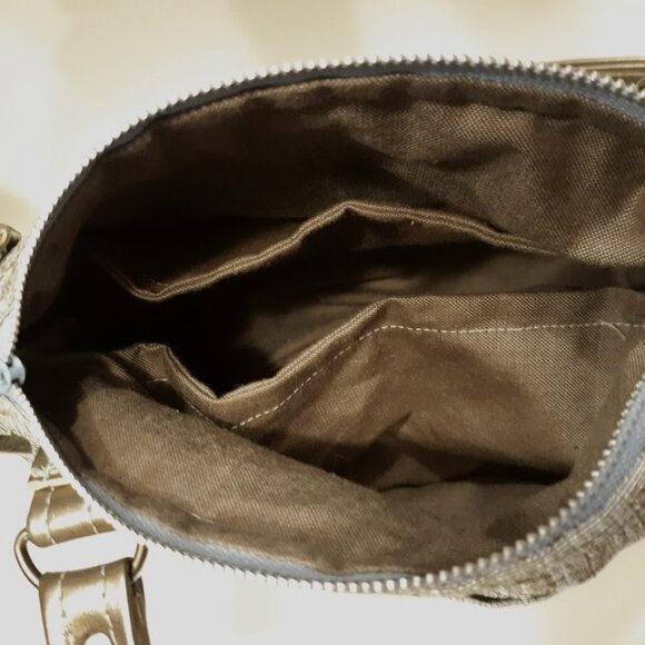 New Faux Leather Double handle Shoulder Satchel Bag Purse Aqua Brown Coastal - Picture 13 of 13